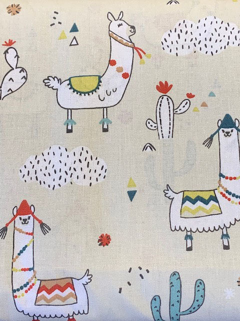 Llama Print Fabric – Cream